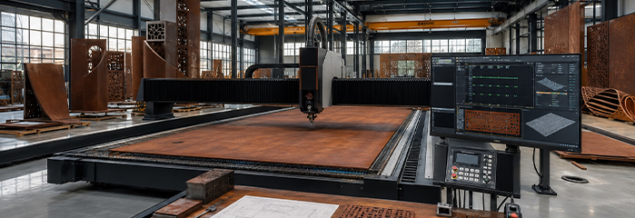Fabrication acier Corten Maroc avec découpe CNC de tôles dans un atelier de production